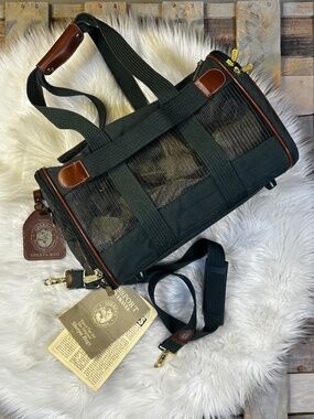 NWT [Sherpa] VNTG Pet Travel Duffle Bag | Green Canvas + Leather | Small Dog Cat